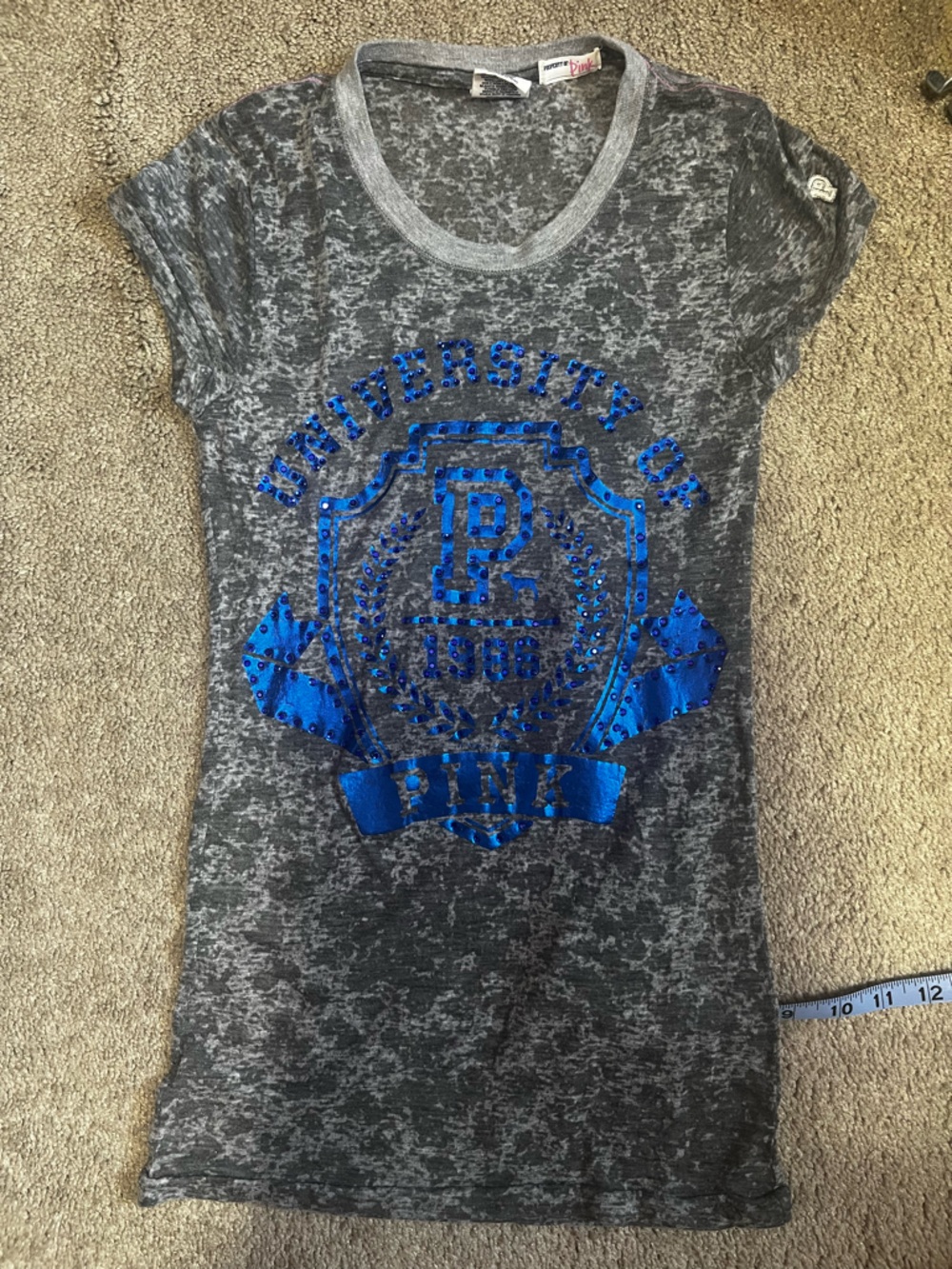 Y2K vintage pink rhinestone blue Victoria’s Secret tee gray